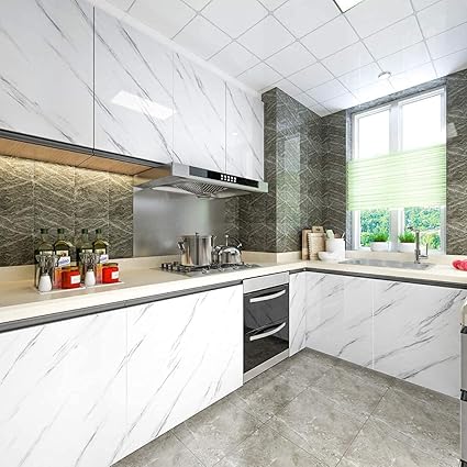 Glossy White Marble Wallpaper Stickers - Macmlone