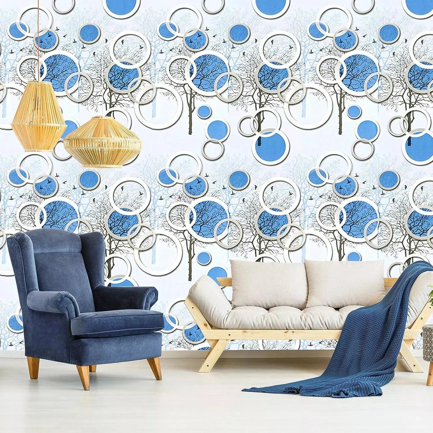 Blue and White Circle wallpaper Sticker (16.5 Feet X 1.5 Feet ) - Macmlone