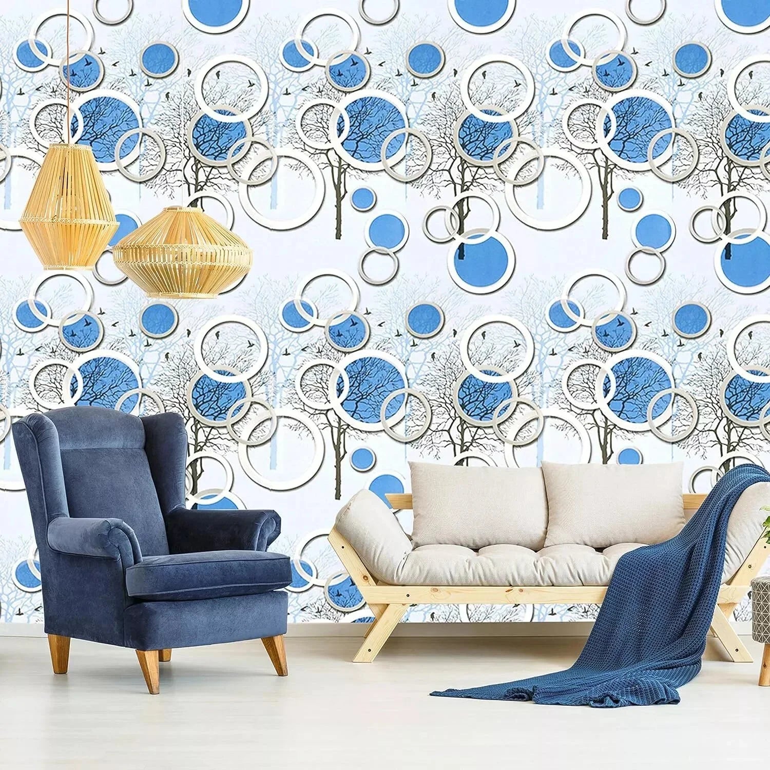Blue and White Circle wallpaper Sticker (16.5 Feet X 1.5 Feet ) - Macmlone