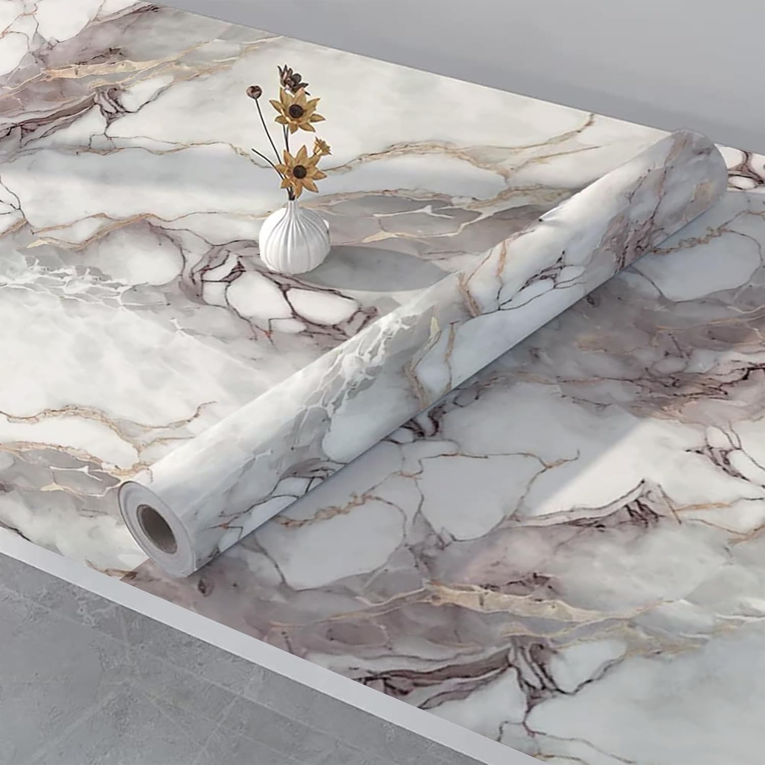 Cream Cloudstone Marble Adhesive Decor Sticker (6.5 Feet X 2 Feet) - Macmlone