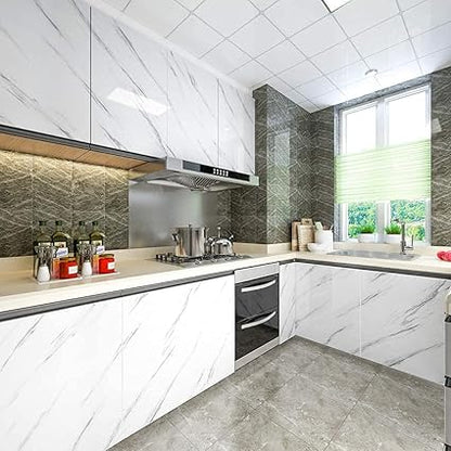 Glossy White Marble Wallpaper Stickers - Macmlone