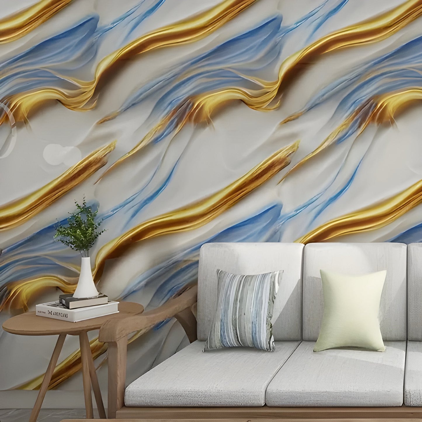 Golden and Blue Marble Wallpaper Stickers - Macmlone