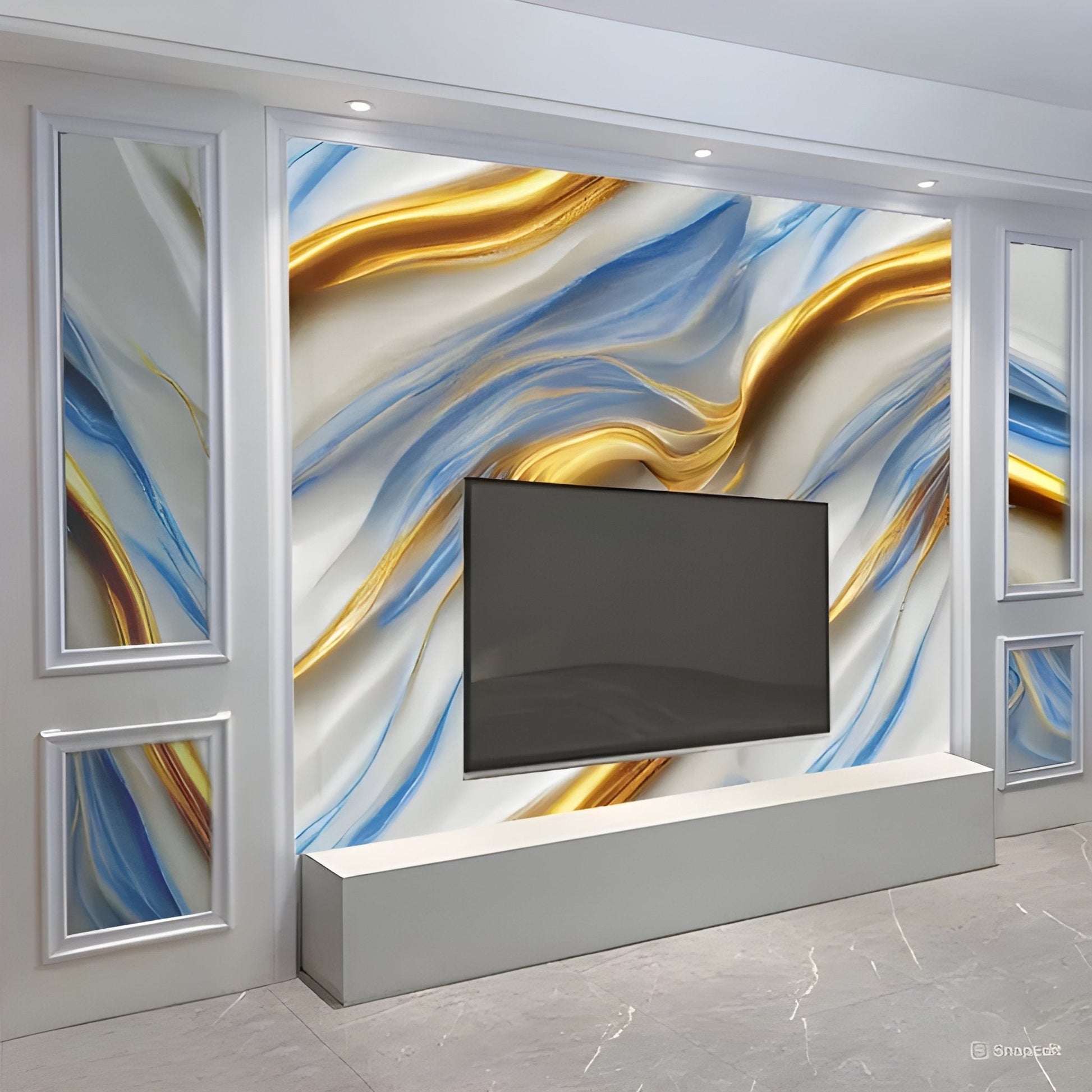 Golden and Blue Marble Wallpaper Stickers - Macmlone