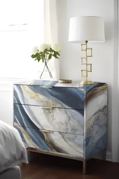 Navy Blue & Gold Wave Marble Decor Sticker (6.5 Feet X 2 Feet) - Macmlone