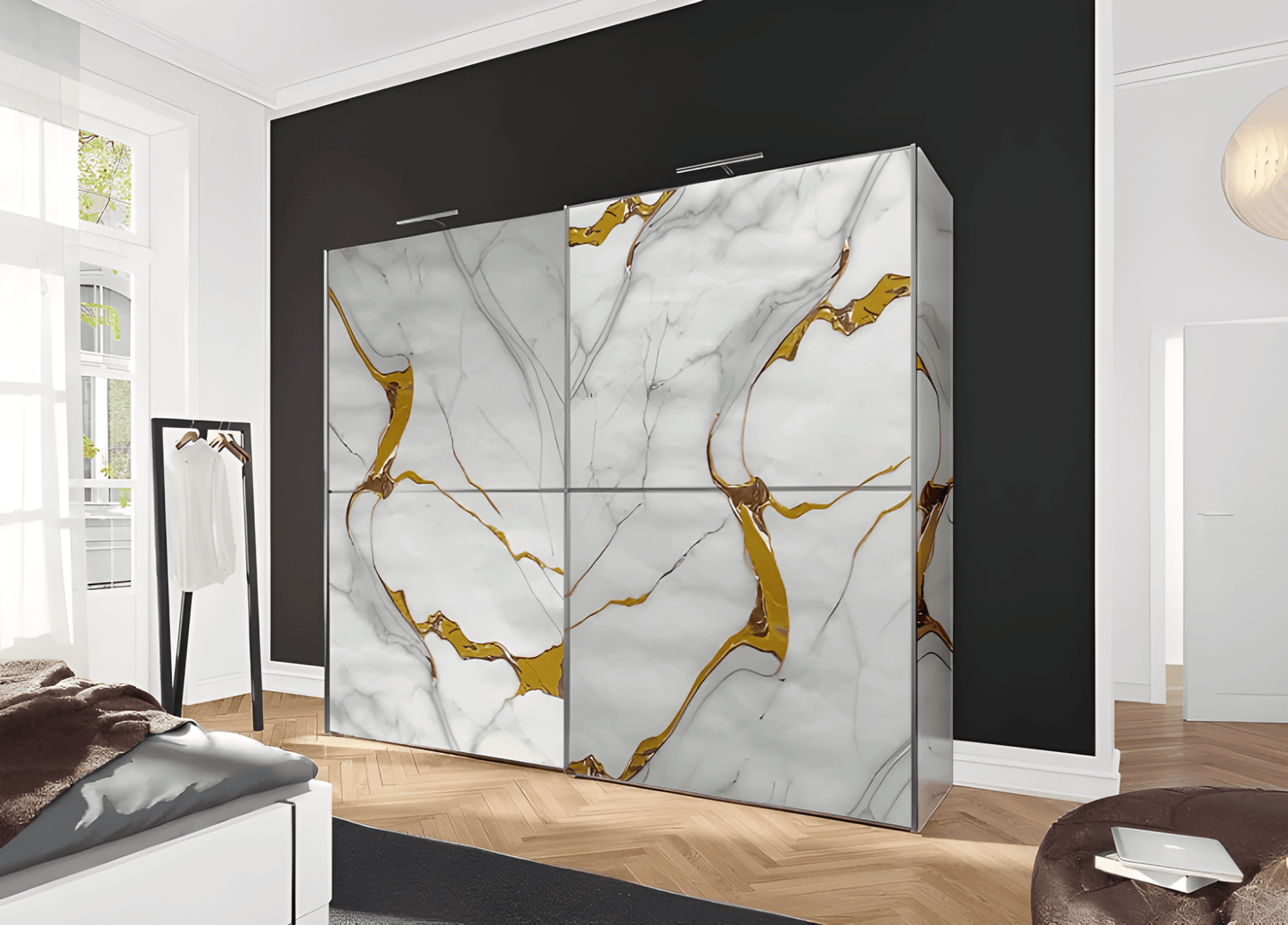 White & Gold Veins Marble Decor Sticker (6.5 Feet X 2 Feet) - Macmlone