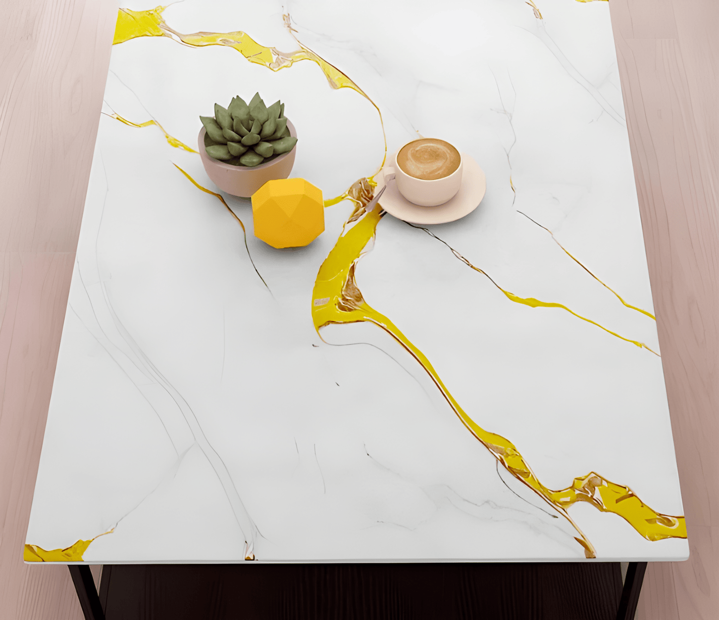 White & Gold Veins Marble Decor Sticker (6.5 Feet X 2 Feet) - Macmlone