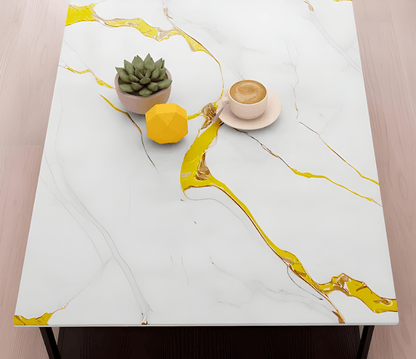 White & Gold Veins Marble Decor Sticker (6.5 Feet X 2 Feet) - Macmlone